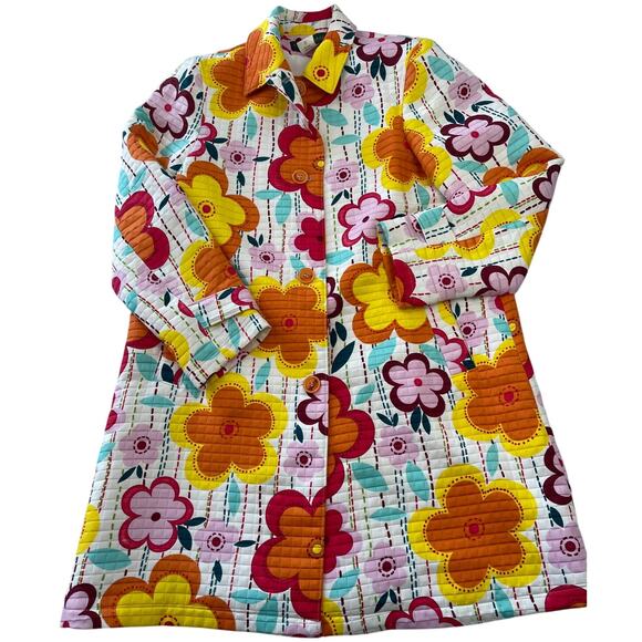 Harve Benard Quilted Mod Floral Spring Jacket Collared Overcoat Size Women's 12 - Picture 1 of 5